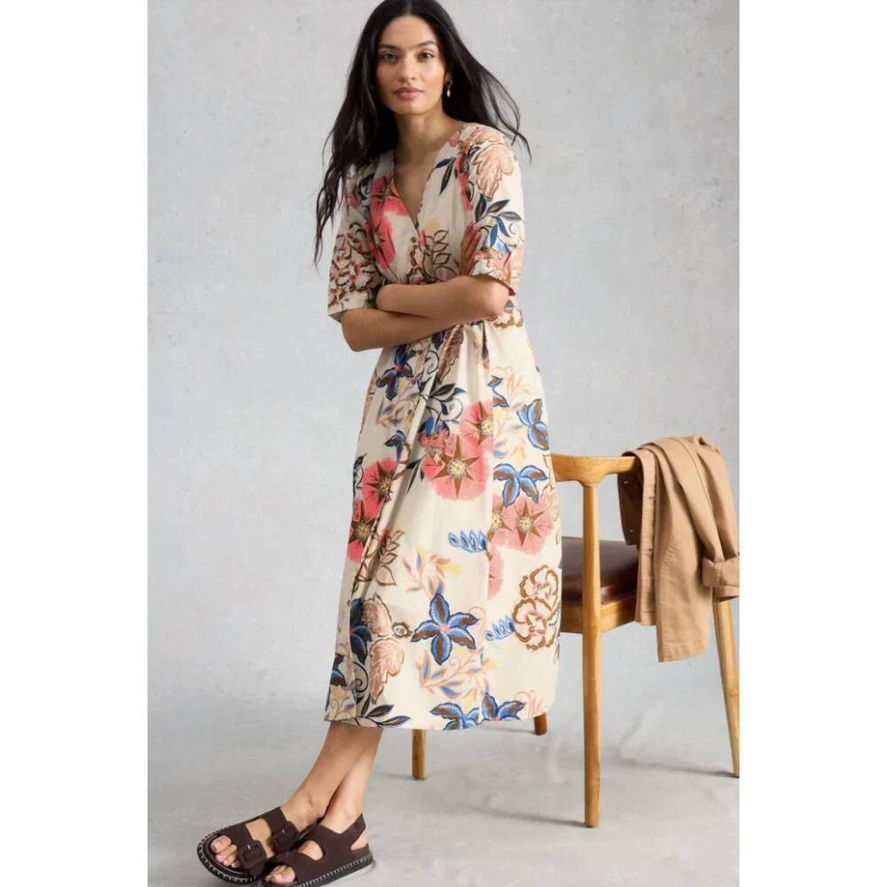NEW WHITE STUFF kate button through midi dress in ivory
